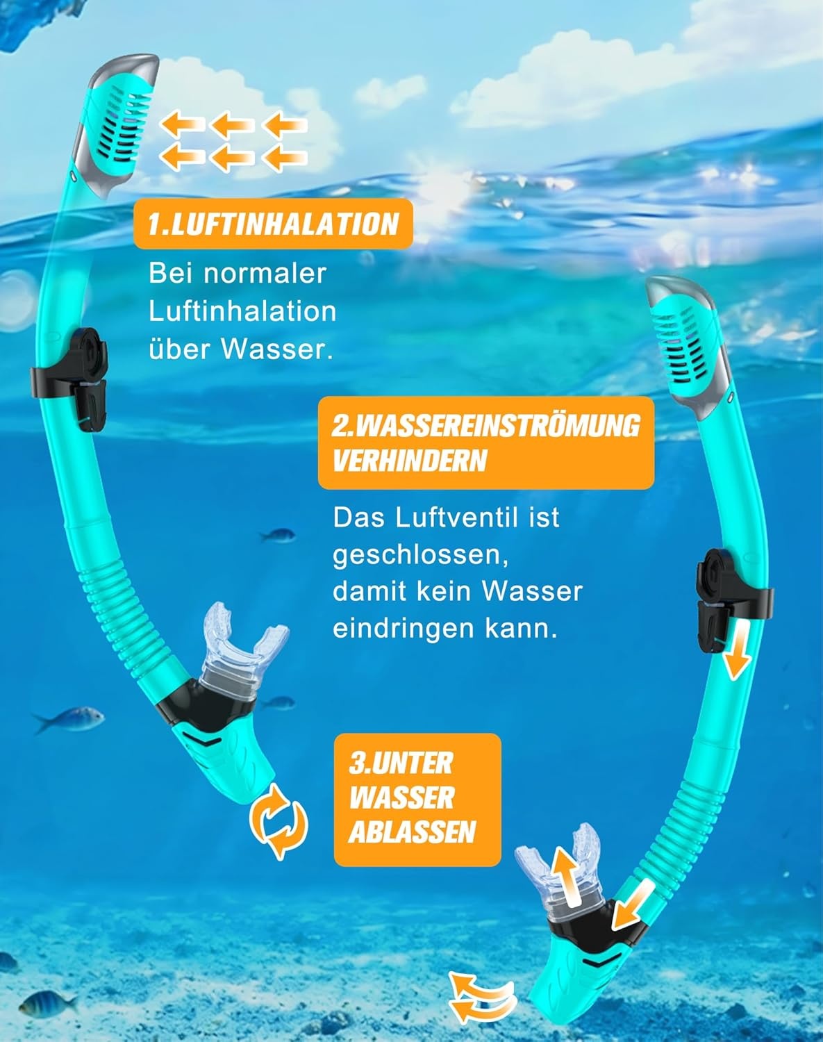 Schnorchelset voor volwassenen (2-delig) met panorama duikmasker en droge snorkel - Anti-fog en waterdicht, gehard glas