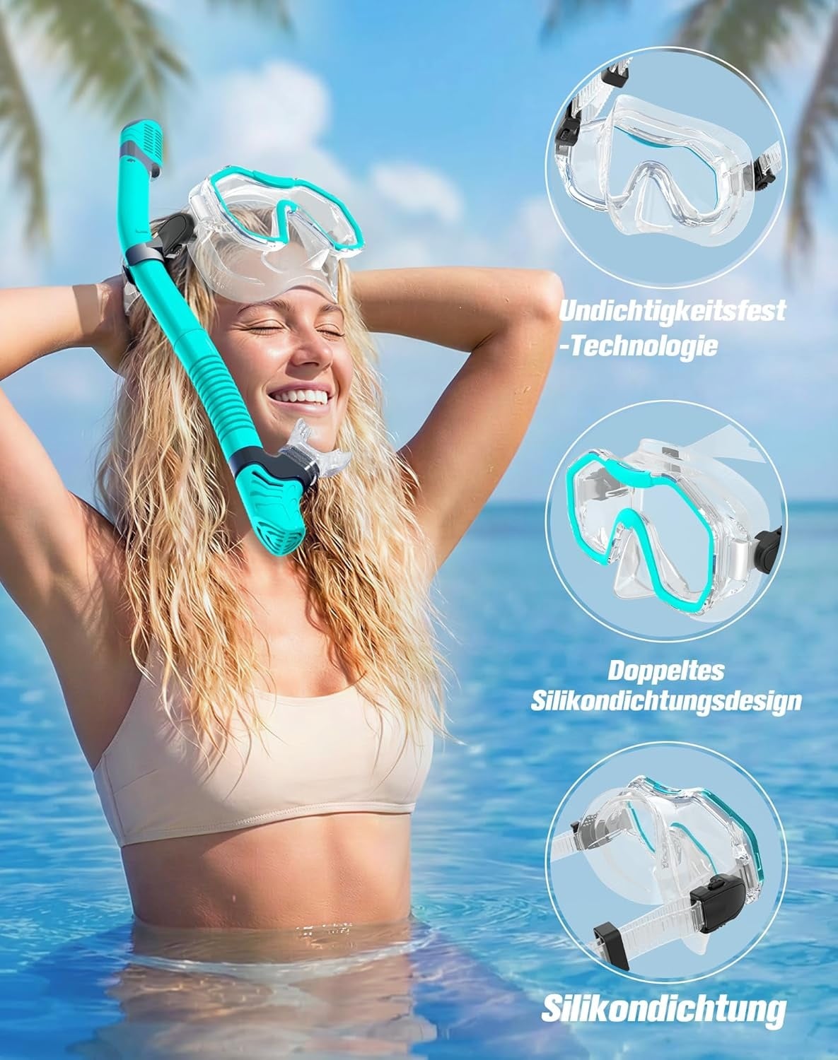 Schnorchelset voor volwassenen (2-delig) met panorama duikmasker en droge snorkel - Anti-fog en waterdicht, gehard glas