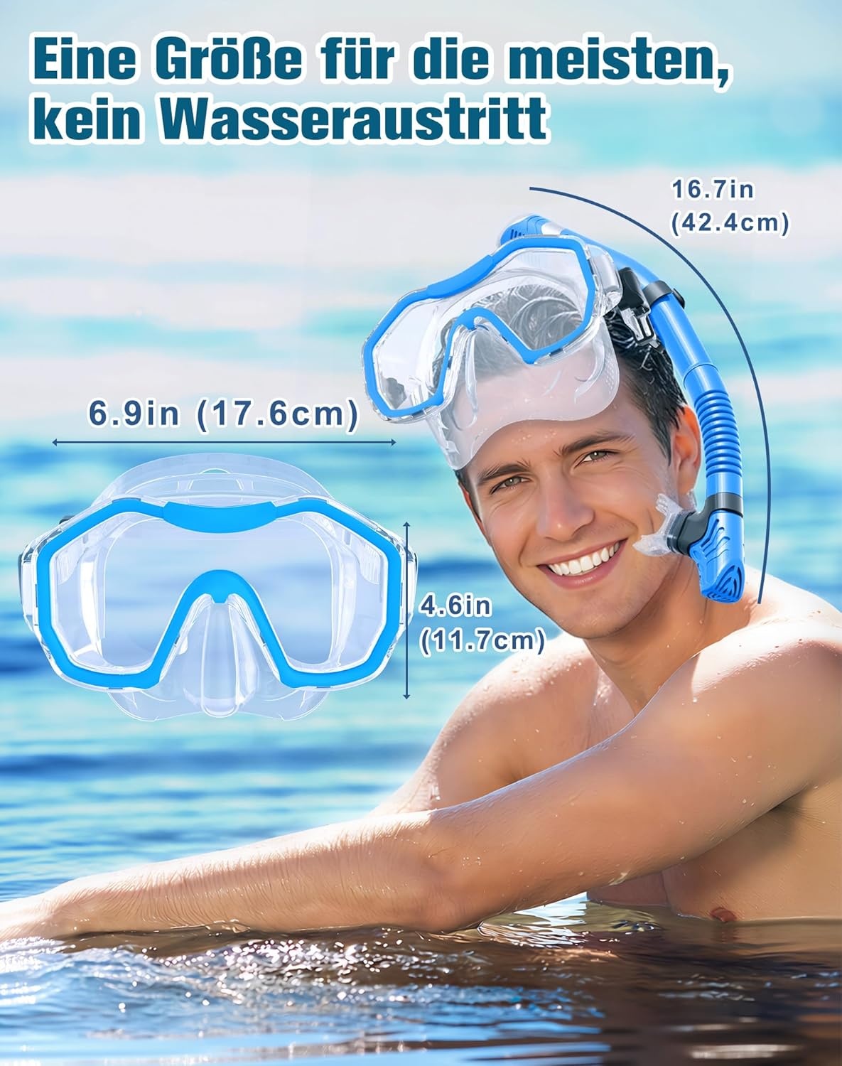 Schnorchelset voor volwassenen (2-delig) met panorama duikmasker en droge snorkel - Anti-fog en waterdicht, gehard glas