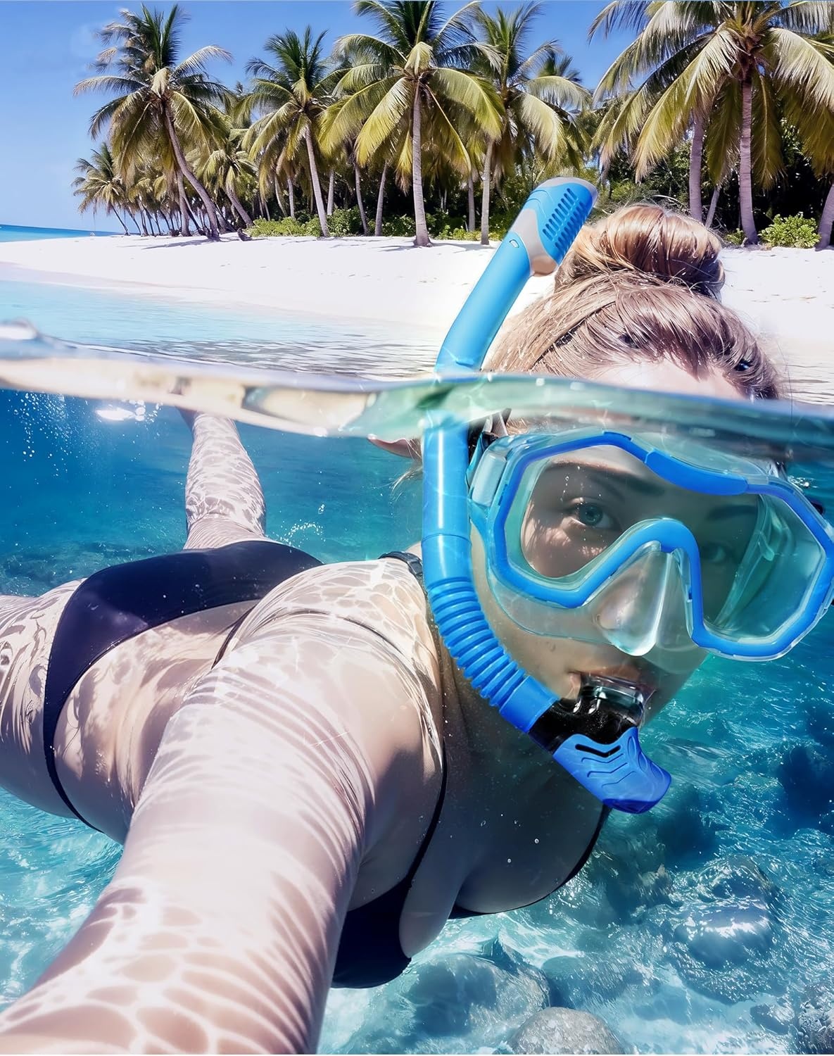 Schnorchelset voor volwassenen (2-delig) met panorama duikmasker en droge snorkel - Anti-fog en waterdicht, gehard glas