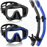 Schnorchelset voor volwassenen (2-delig) met panorama duikmasker en droge snorkel - Anti-fog en waterdicht, gehard glas