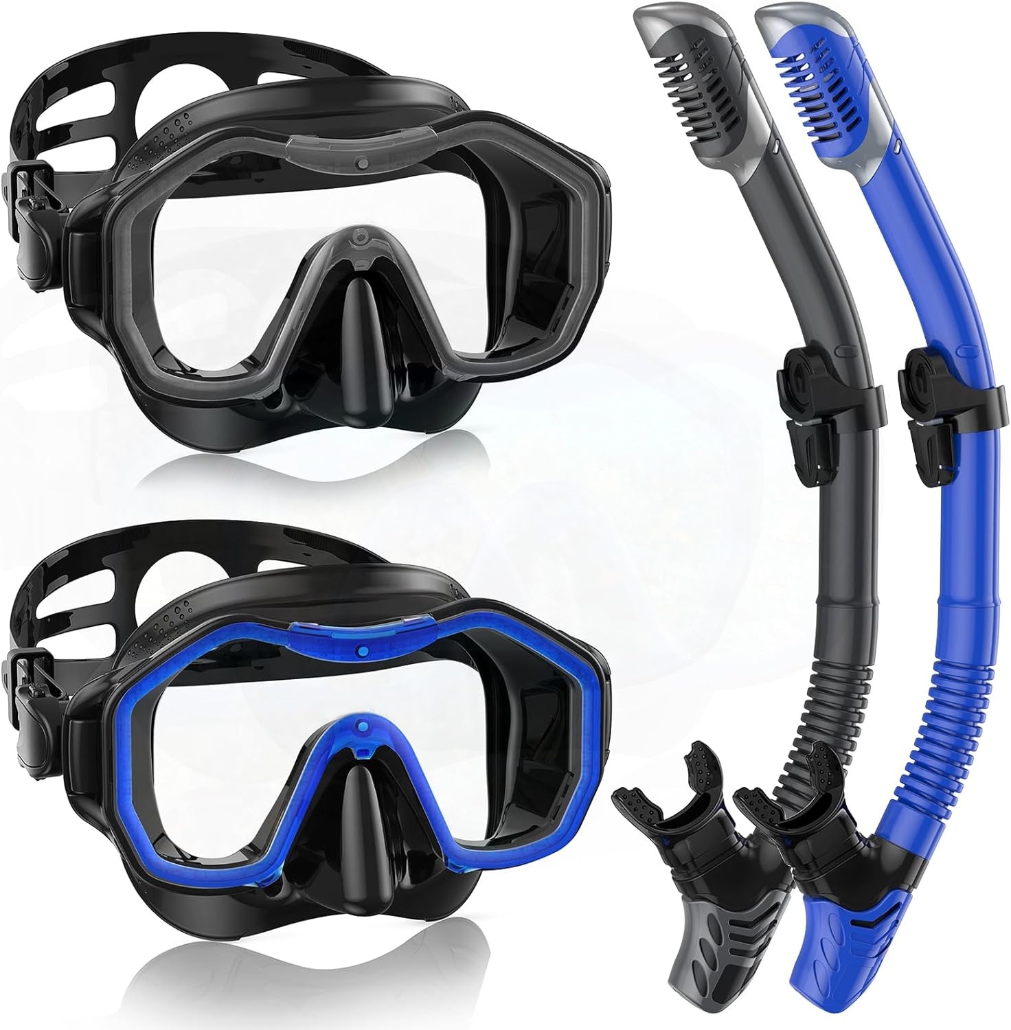 Schnorchelset voor volwassenen (2-delig) met panorama duikmasker en droge snorkel - Anti-fog en waterdicht, gehard glas