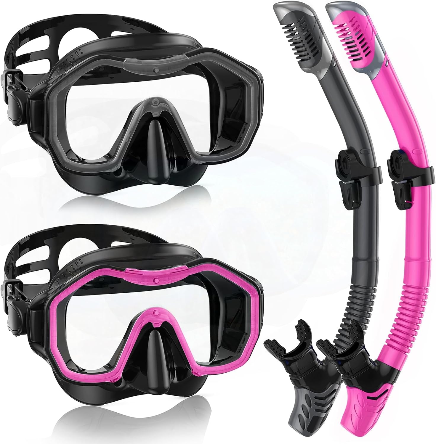 Schnorchelset voor volwassenen (2-delig) met panorama duikmasker en droge snorkel - Anti-fog en waterdicht, gehard glas
