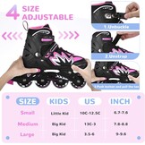 TOMSHOO Rolschaatsen, inlineskates met 4 maten verstelbaar, led-wielen, meerdere maatopties, inline skates voor kinderen, volwassenen, jongens en meisjes, zwart en roze, S