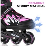 TOMSHOO Rolschaatsen, inlineskates met 4 maten verstelbaar, led-wielen, meerdere maatopties, inline skates voor kinderen, volwassenen, jongens en meisjes, zwart en roze, S