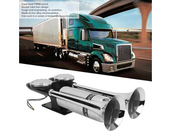 Luchthoorn voor Vrachtwagens, 12V/24V 130dB Dual Trumpet Super Loud Train Horn Kit, Chrome Zinc Car Horn voor Alle 12V/24V Voertuigen, Vrachtwagen, Auto, Boten, SUV, Motorfietsen