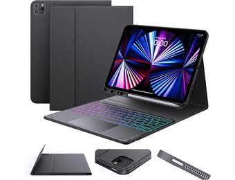 Earto iPad Pro 12.9 Toetsenbord Hoes met Touchpad, 7-kleuren Verlichting, QWERTZ Layout