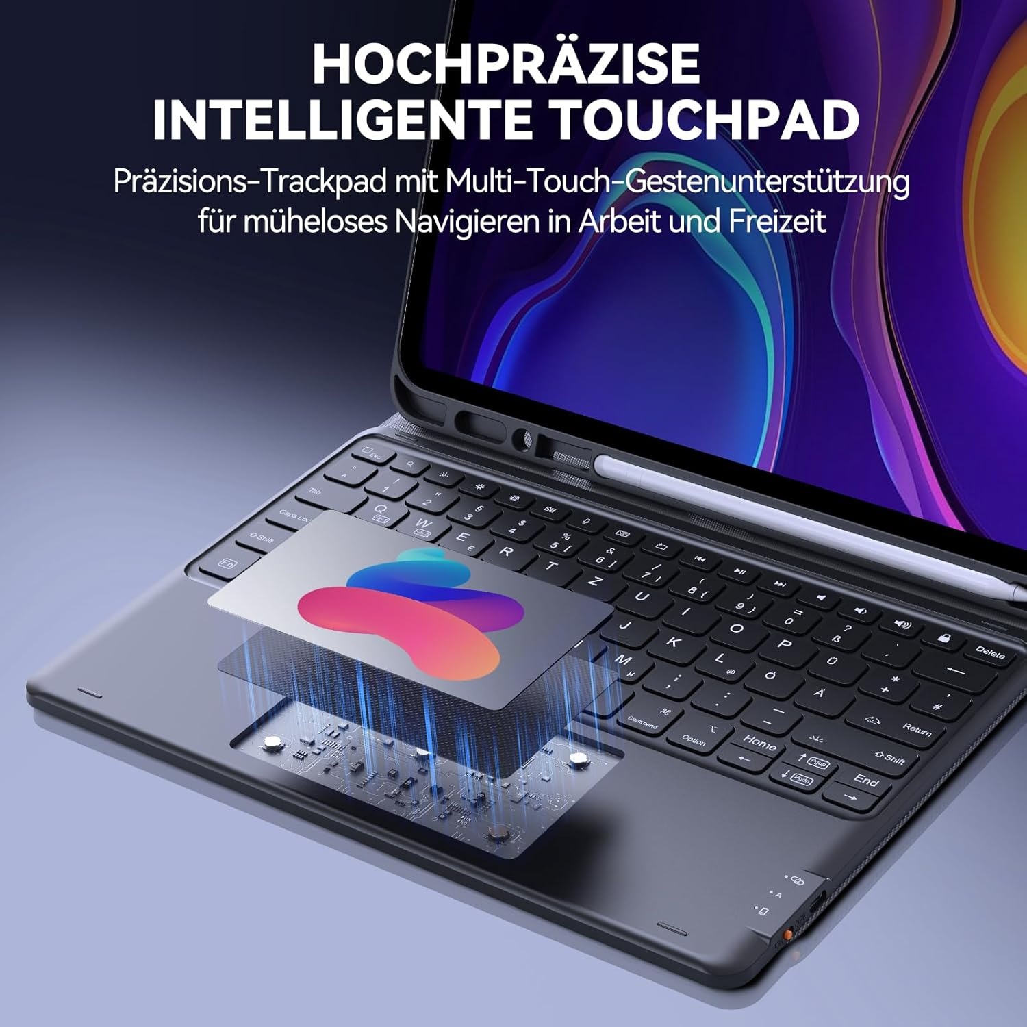 Earto iPad Pro 12.9 Toetsenbord Hoes met Touchpad, 7-kleuren Verlichting, QWERTZ Layout
