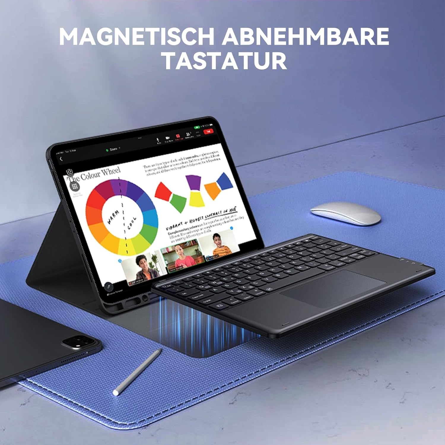 Earto iPad Pro 12.9 Toetsenbord Hoes met Touchpad, 7-kleuren Verlichting, QWERTZ Layout