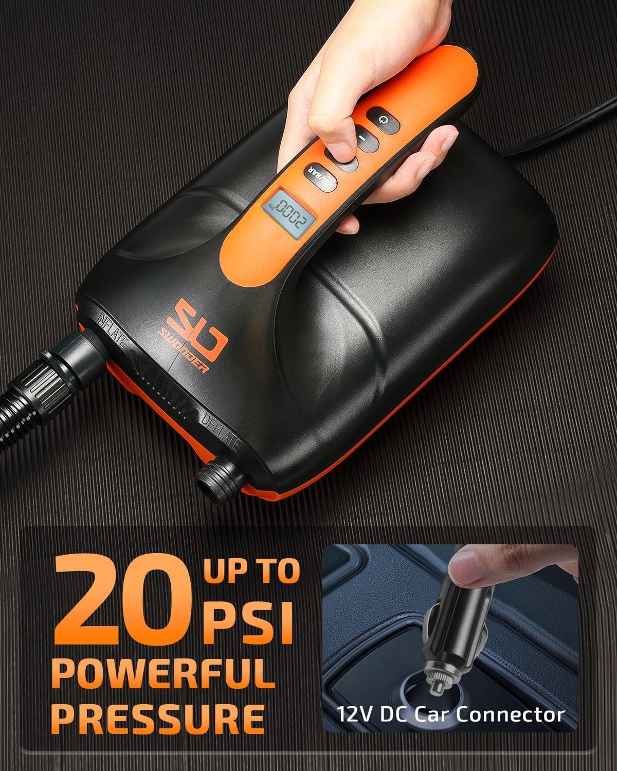 Swonder 20PSI Digitale elektrische hogedrukpomp voor stand-up paddleboard | kajak | tent, SUP-inflator met intelligente dubbele trap en auto-off, twee kleuren