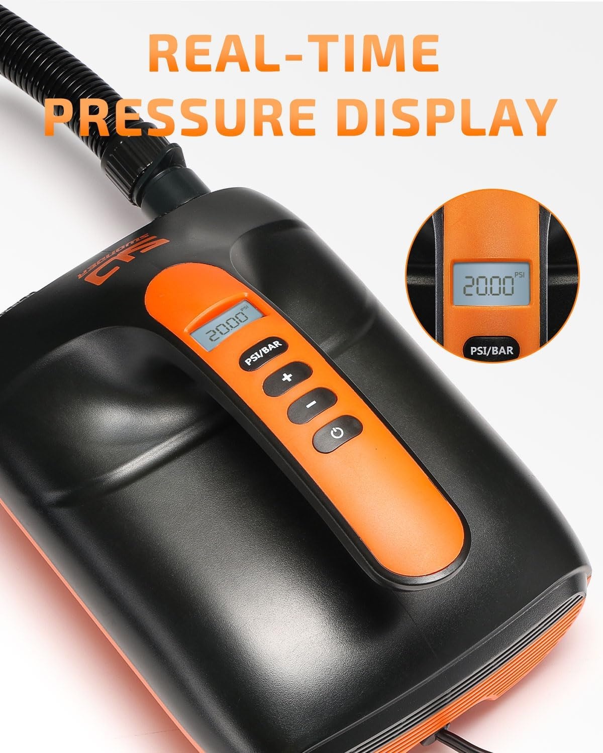Swonder 20PSI Digitale elektrische hogedrukpomp voor stand-up paddleboard | kajak | tent, SUP-inflator met intelligente dubbele trap en auto-off, twee kleuren