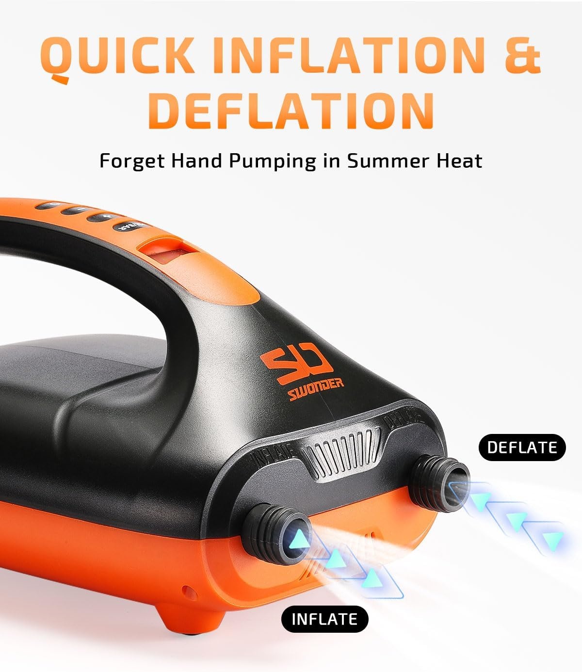 Swonder 20PSI Digitale elektrische hogedrukpomp voor stand-up paddleboard | kajak | tent, SUP-inflator met intelligente dubbele trap en auto-off, twee kleuren