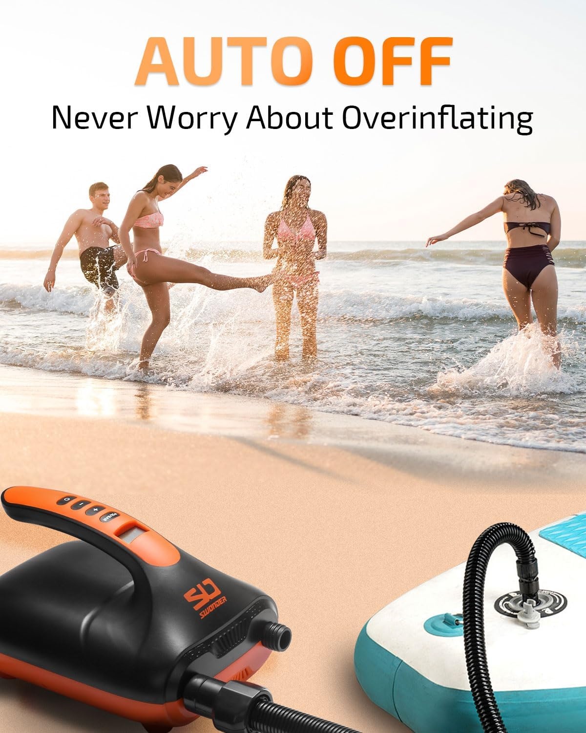 Swonder 20PSI Digitale elektrische hogedrukpomp voor stand-up paddleboard | kajak | tent, SUP-inflator met intelligente dubbele trap en auto-off, twee kleuren