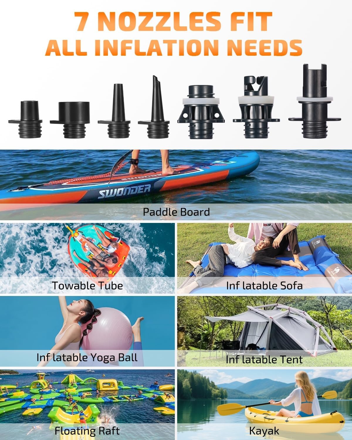 Swonder 20PSI Digitale elektrische hogedrukpomp voor stand-up paddleboard | kajak | tent, SUP-inflator met intelligente dubbele trap en auto-off, twee kleuren