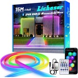 Lichaser 15 m RGB+IC outdoor flexibele neon ledstrip, IP68 voor buiten, bluetooth neon ledstrip, sync met muziek, 24 V waterdicht, voor buiten, voor feestjes, terrasverlichting (15 m x 1)