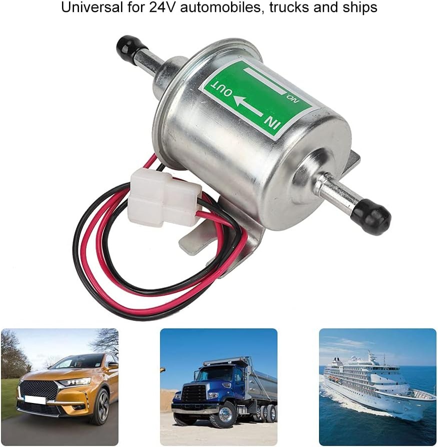Elektrische brandstofpomp, 24 V dieselpomp, universele elektrische brandstofpomp voor boot en auto, 24 V, inlinefilter, dieselbenzine, vervanging (zilver)
