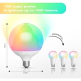 E27 led-lamp, 15 W, komt overeen met 150 W, compatibel met mobiele app en afstandsbediening, verkrijgbaar in miljoenen kleuren en verschillende dynamische modi