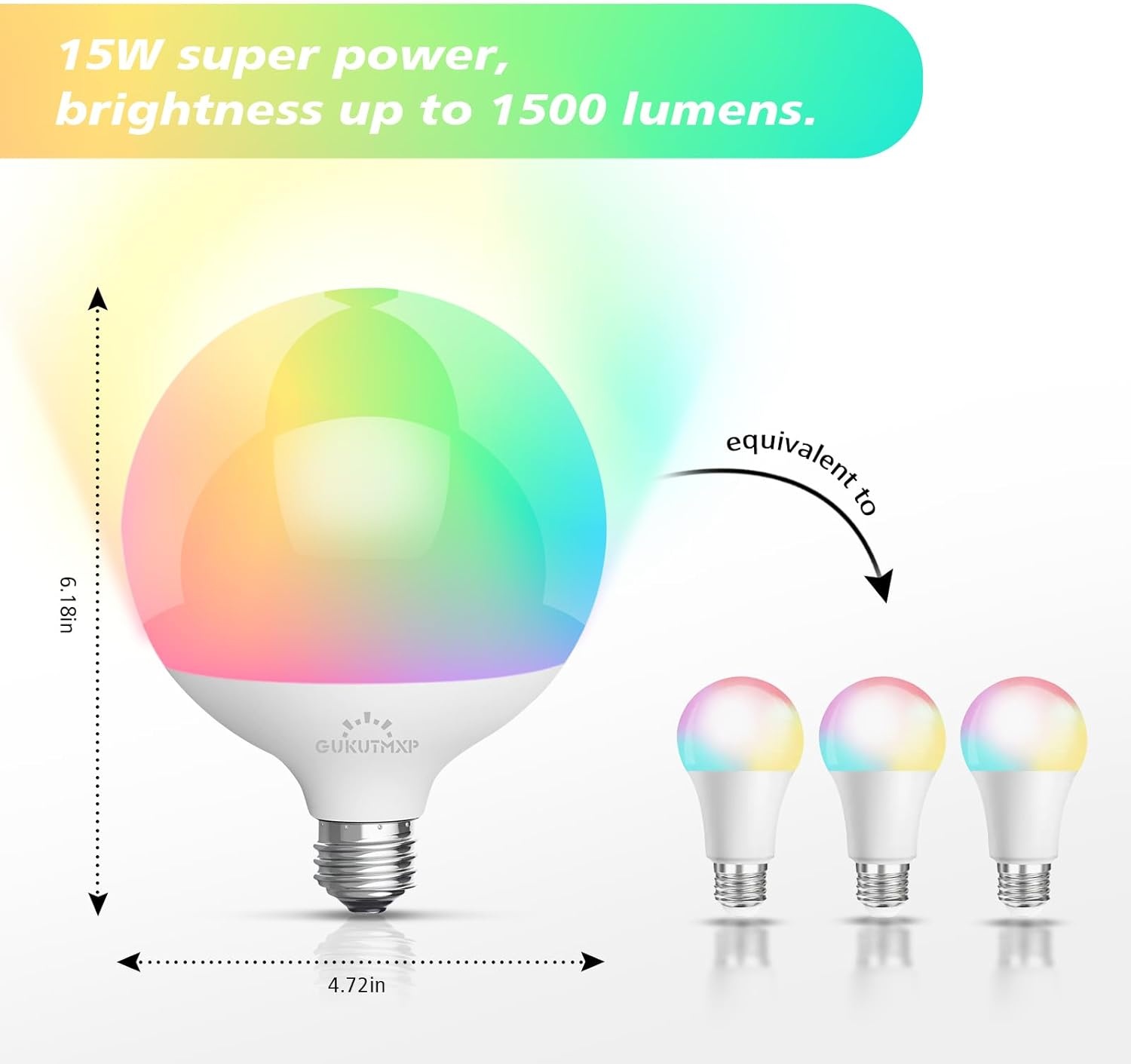E27 led-lamp, 15 W, komt overeen met 150 W, compatibel met mobiele app en afstandsbediening, verkrijgbaar in miljoenen kleuren en verschillende dynamische modi