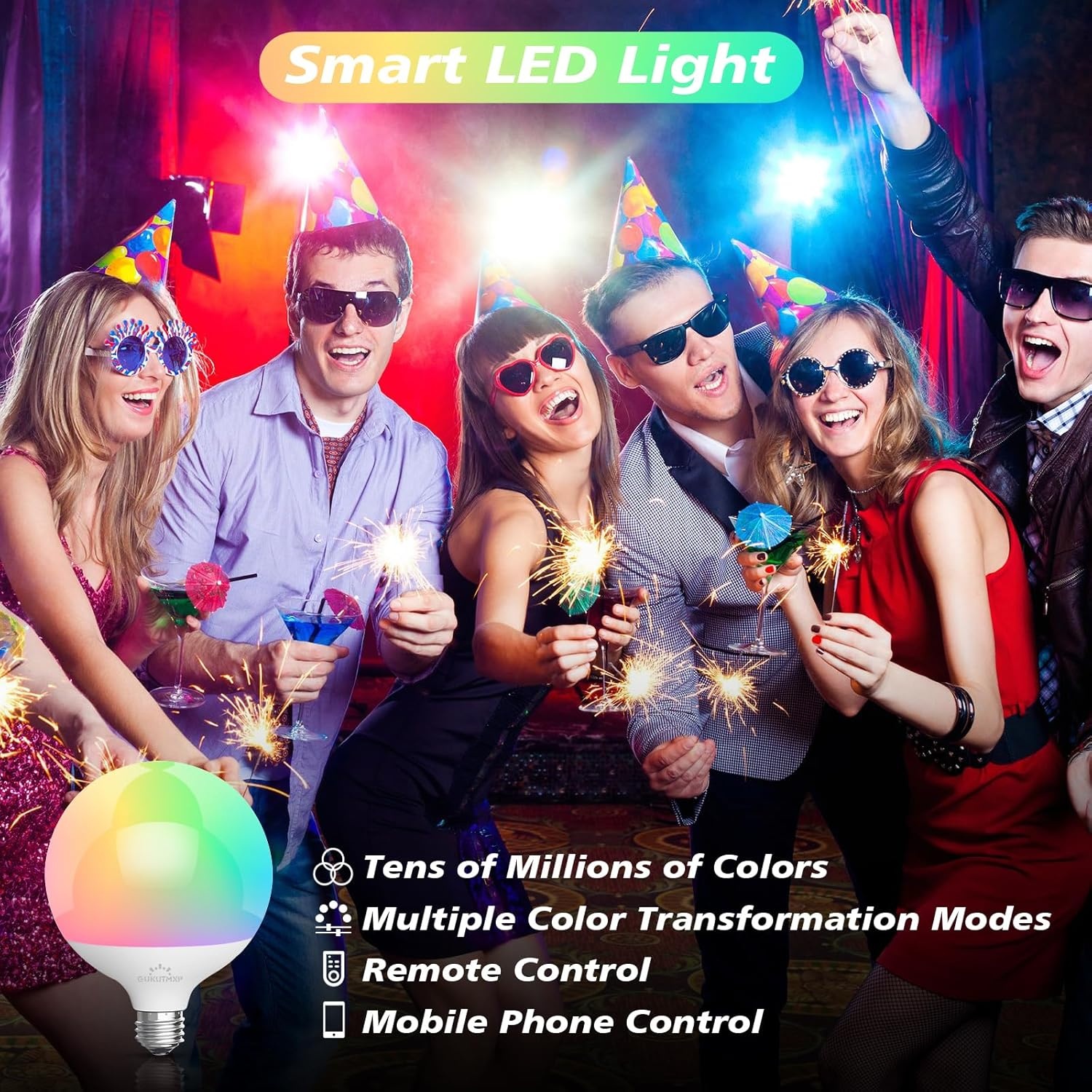 E27 led-lamp, 15 W, komt overeen met 150 W, compatibel met mobiele app en afstandsbediening, verkrijgbaar in miljoenen kleuren en verschillende dynamische modi