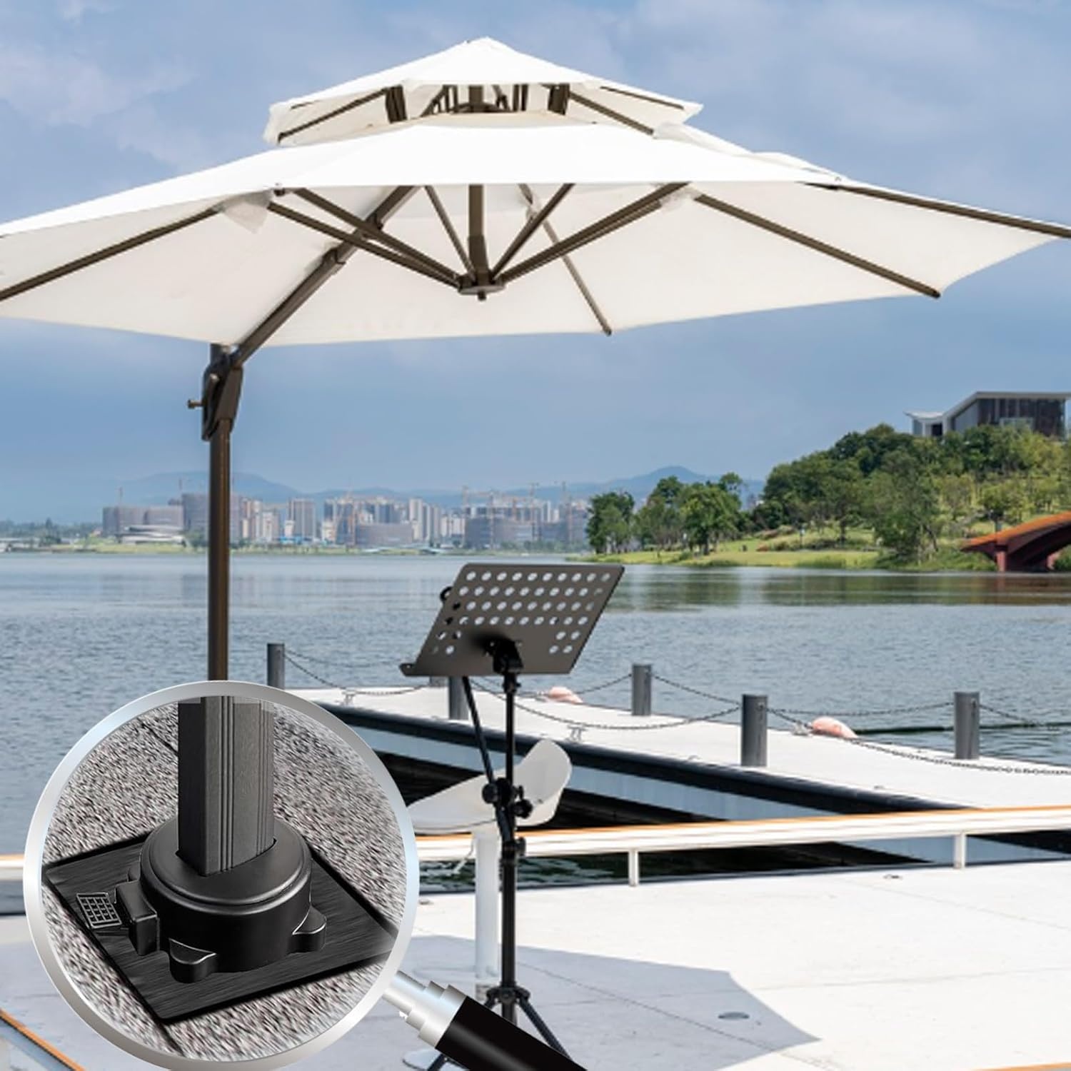 Universele metalen basisplaat, geleverd met parasolstandpijpen voor vrijdragende parasols, parasolstandaard, grondhuls voor crankparaplu, parasol, parasolstandaard, betonnen grondanker,