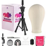 Neverland Beauty Pruikenkop 58 cm, met pruikstandaard, mannequin-hoofd met oefenhoofd, T-pennen en haarborstel