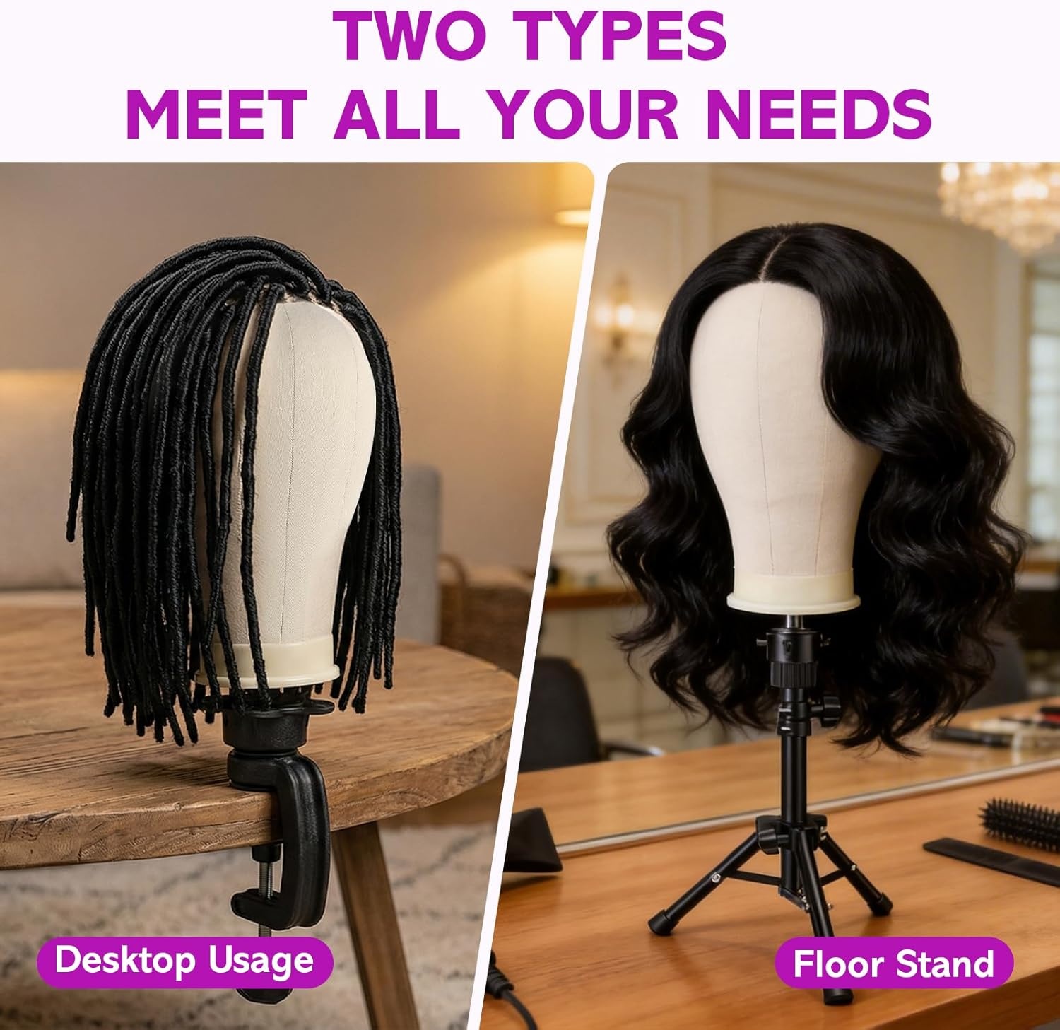 Neverland Beauty Pruikenkop 58 cm, met pruikstandaard, mannequin-hoofd met oefenhoofd, T-pennen en haarborstel