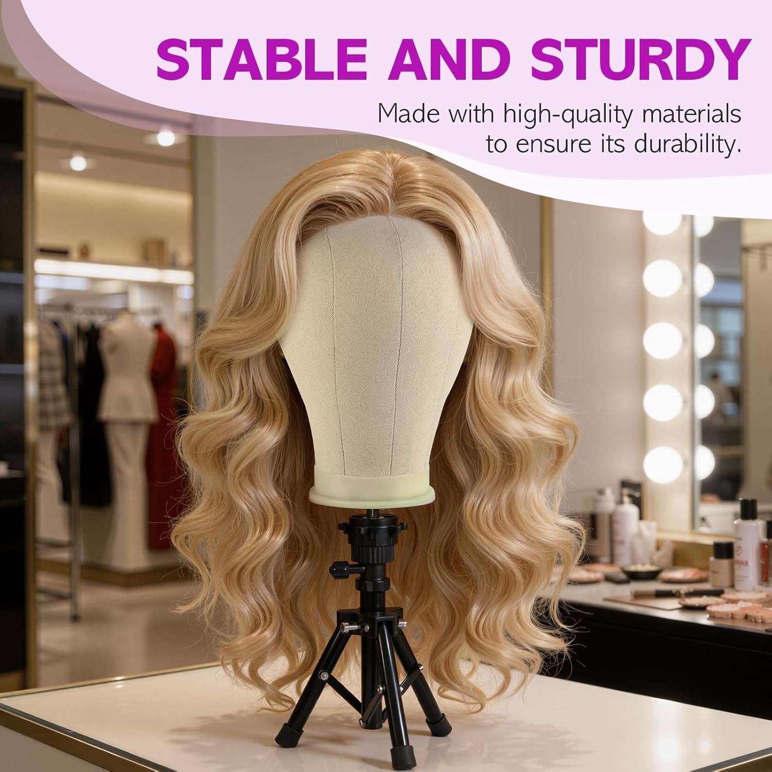 Neverland Beauty Pruikenkop 58 cm, met pruikstandaard, mannequin-hoofd met oefenhoofd, T-pennen en haarborstel