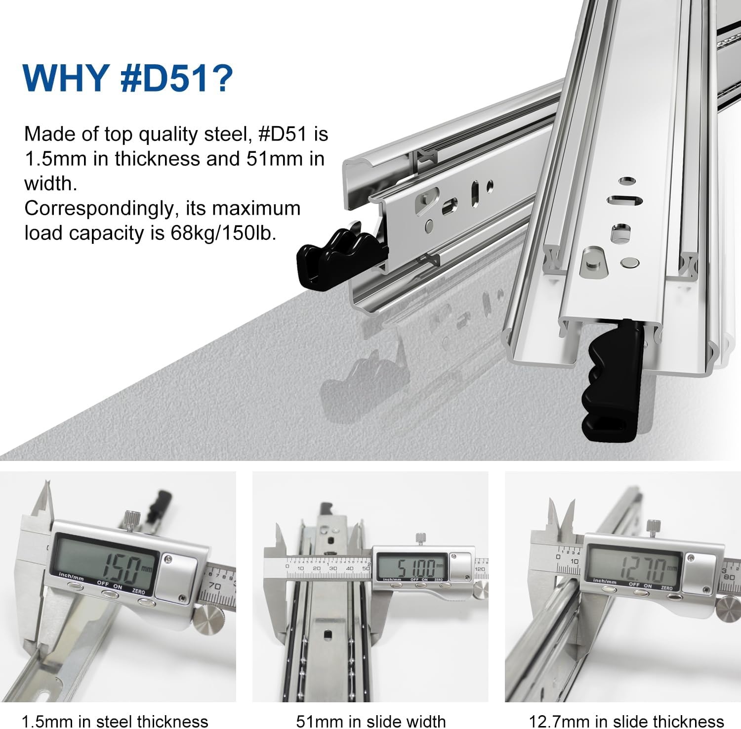 VADANIA 900 mm Heavy Duty Drawer Guide with Locking #D51, Load Capacity up to 41 kg, 3-Way Fully Extendable, Ball Bearing Lock, Side Mount, 1 Pair