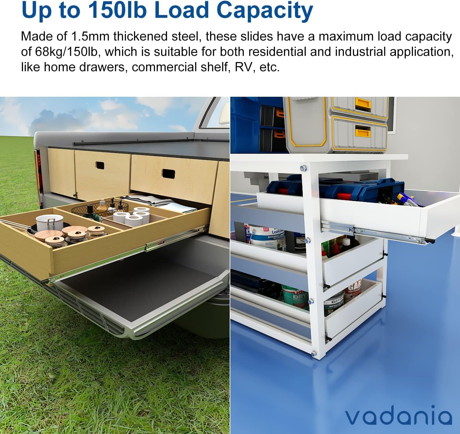 VADANIA 900 mm Heavy Duty Drawer Guide with Locking #D51, Load Capacity up to 41 kg, 3-Way Fully Extendable, Ball Bearing Lock, Side Mount, 1 Pair