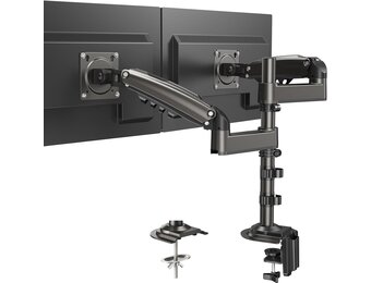 HUANUO Dubbele Monitorsteunen Pasvorm 13"-32" LCD/LED scherm, Twin 360 ° Rotatie Hoogteverstelbare Gasveer Arm Stand, 2 Bevestigingsopties, VESA 75/100
