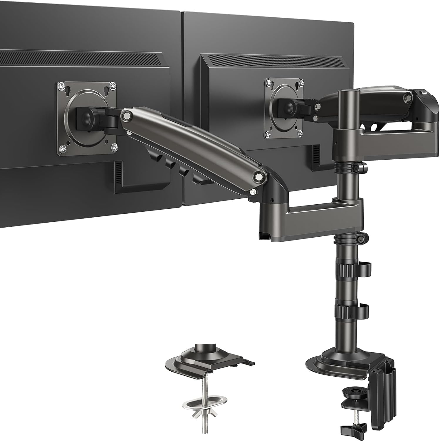HUANUO Dubbele Monitorsteunen Pasvorm 13"-32" LCD/LED scherm, Twin 360 ° Rotatie Hoogteverstelbare Gasveer Arm Stand, 2 Bevestigingsopties, VESA 75/100
