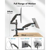 HUANUO Dubbele Monitorsteunen Pasvorm 13"-32" LCD/LED scherm, Twin 360 ° Rotatie Hoogteverstelbare Gasveer Arm Stand, 2 Bevestigingsopties, VESA 75/100