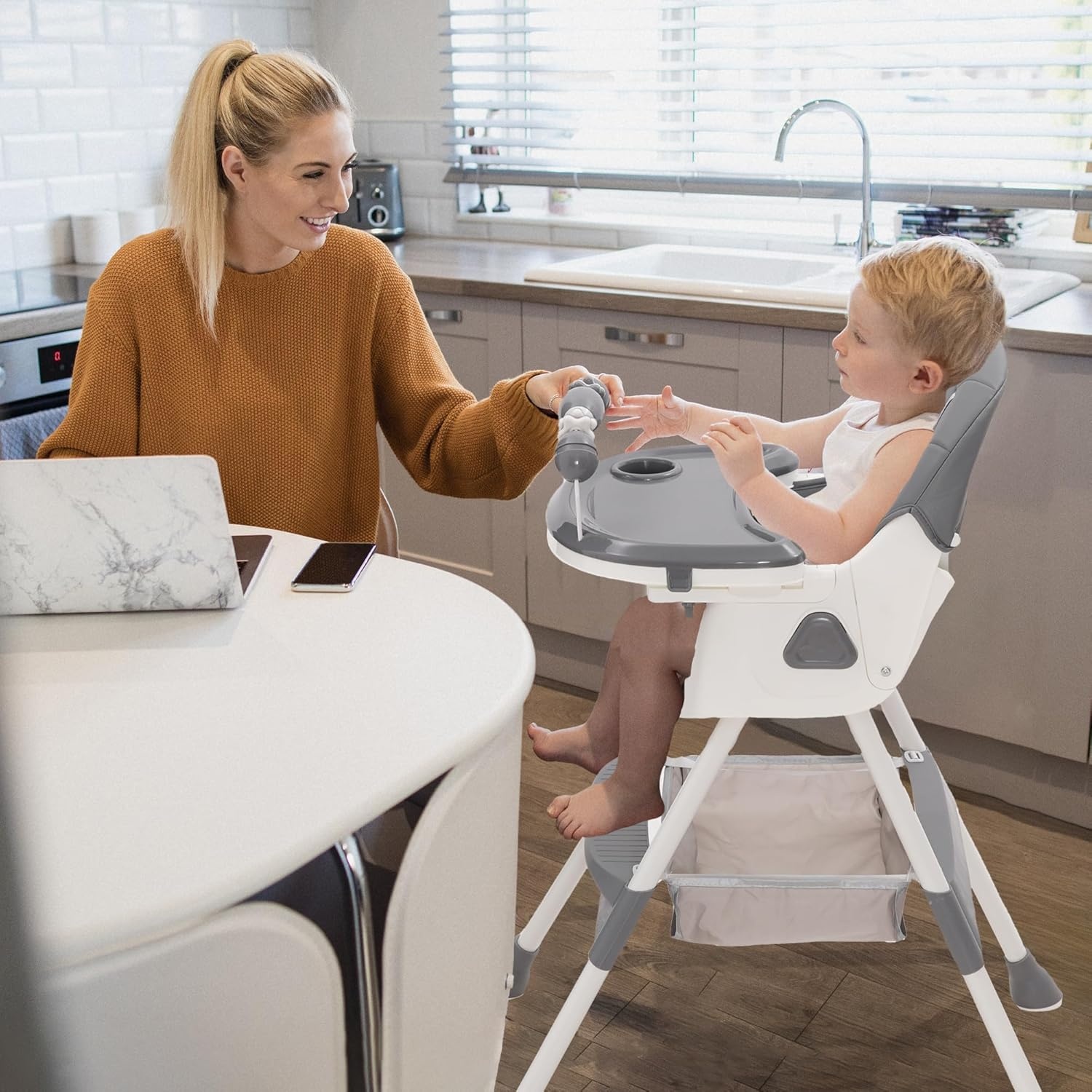 3-in-1 hoge stoel, tafelzitje met afneembaar avontuurbord en speelgoedhouder, verstelbare en opvouwbare kinderstoel, rugleuning voor kinderen, opvouwbaar, 3 standen, vanaf 6 maanden