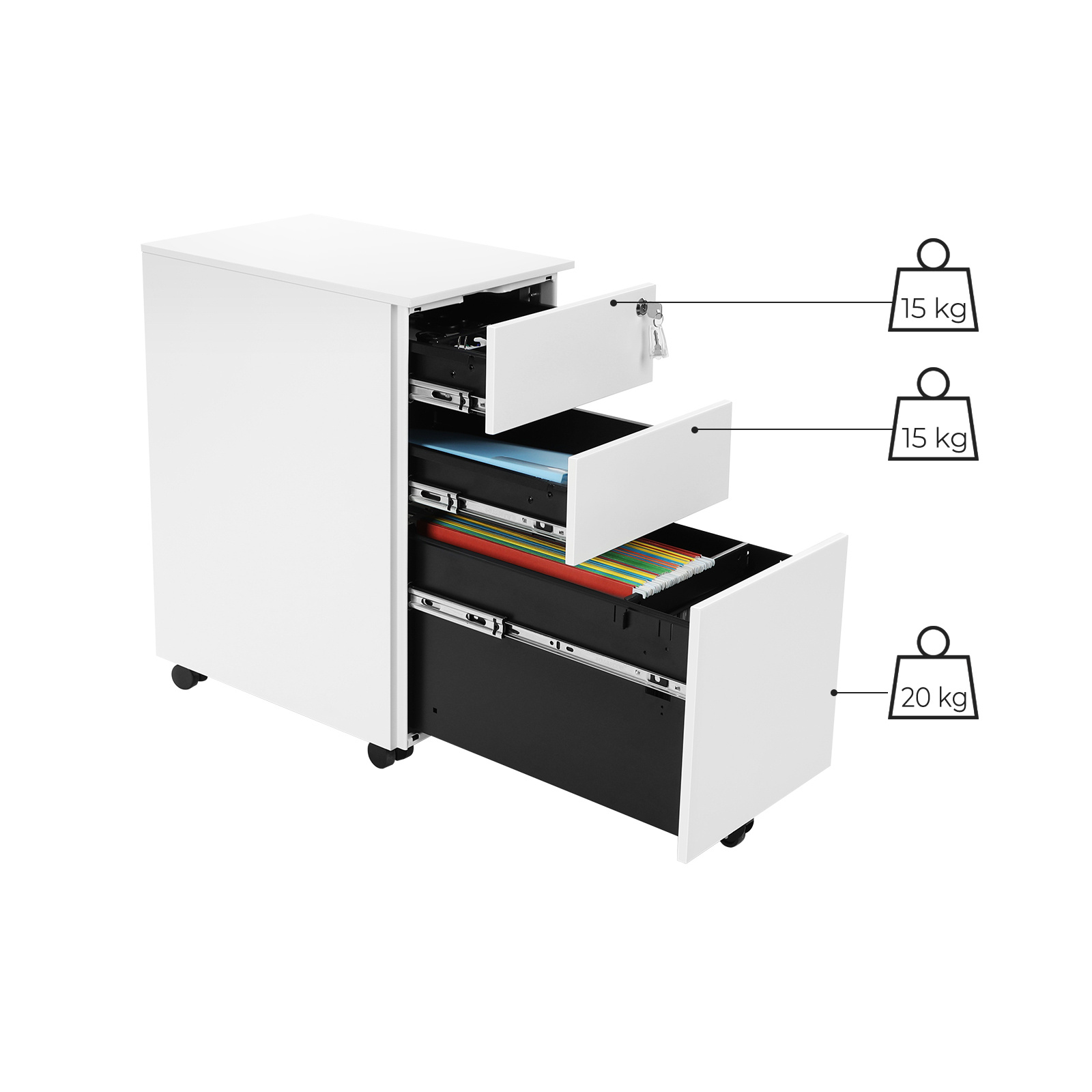 Mobiele Archiefkast Wit - 3 Laden & Slot - 34% Korting