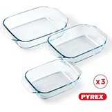 Pyrex Ovenschaal Set van 3 - Borosilicaatglas - Hittebestendig - Gemaakt in Frankrijk
