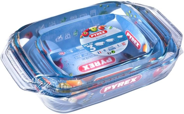 Pyrex Ovenschaal Set van 3 - Borosilicaatglas - Hittebestendig - Gemaakt in Frankrijk