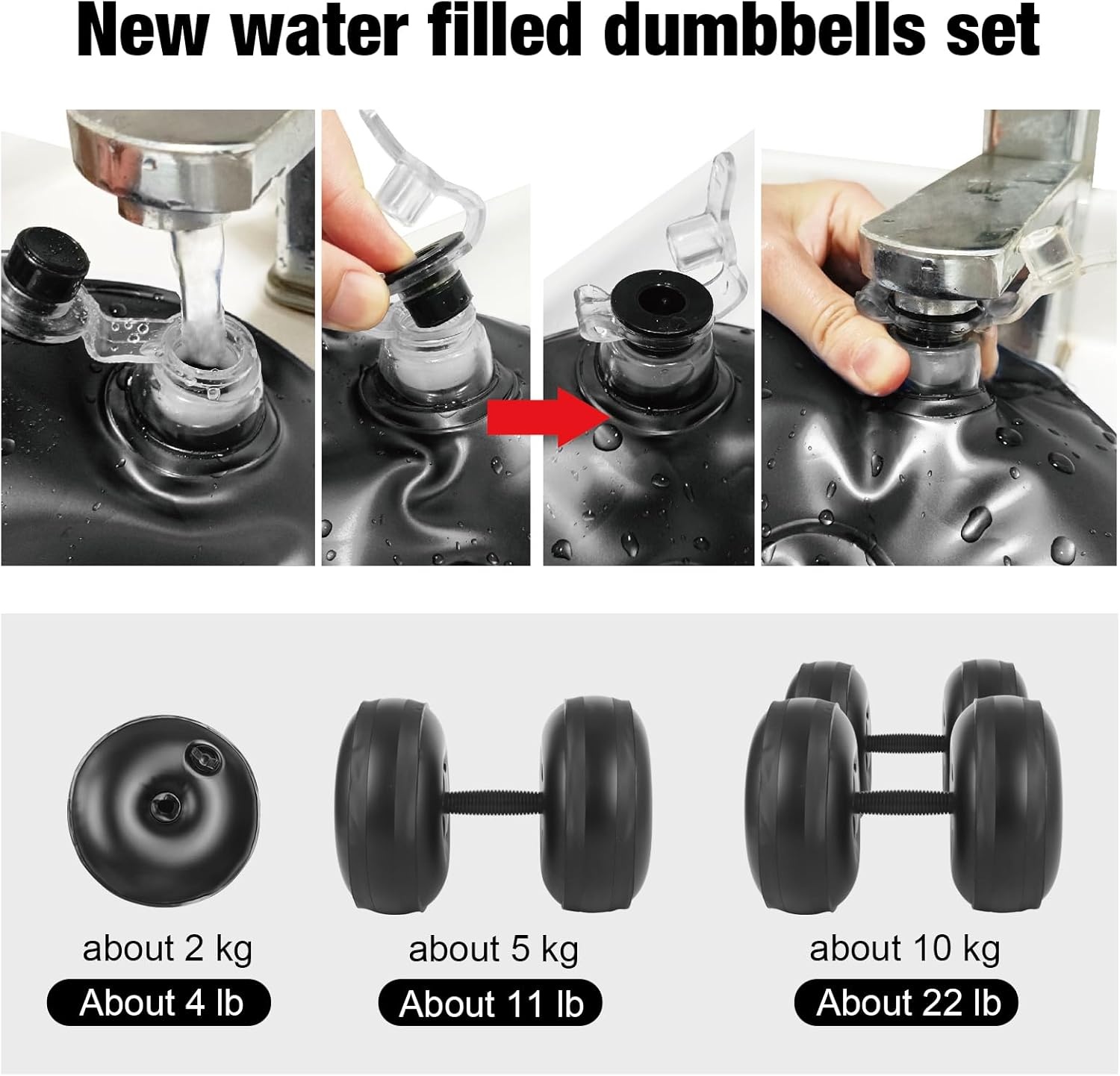 Waterhalters, set van 10 ~ 35 kg, verstelbare fitness-halters voor thuis, 2-in-1, met water gevulde halters, reishalters, draagbaar, veilig, watervrije gewichten, halter