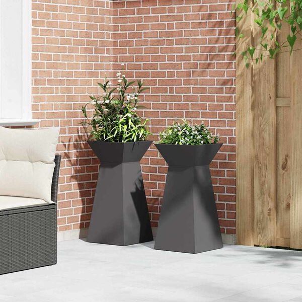 vidaXL Pilaar Plantenbak 2 pcs Zwart 35 x 35 x 73 cm Staal