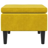 Gele fluwelen kruk met houten poten - 60% korting