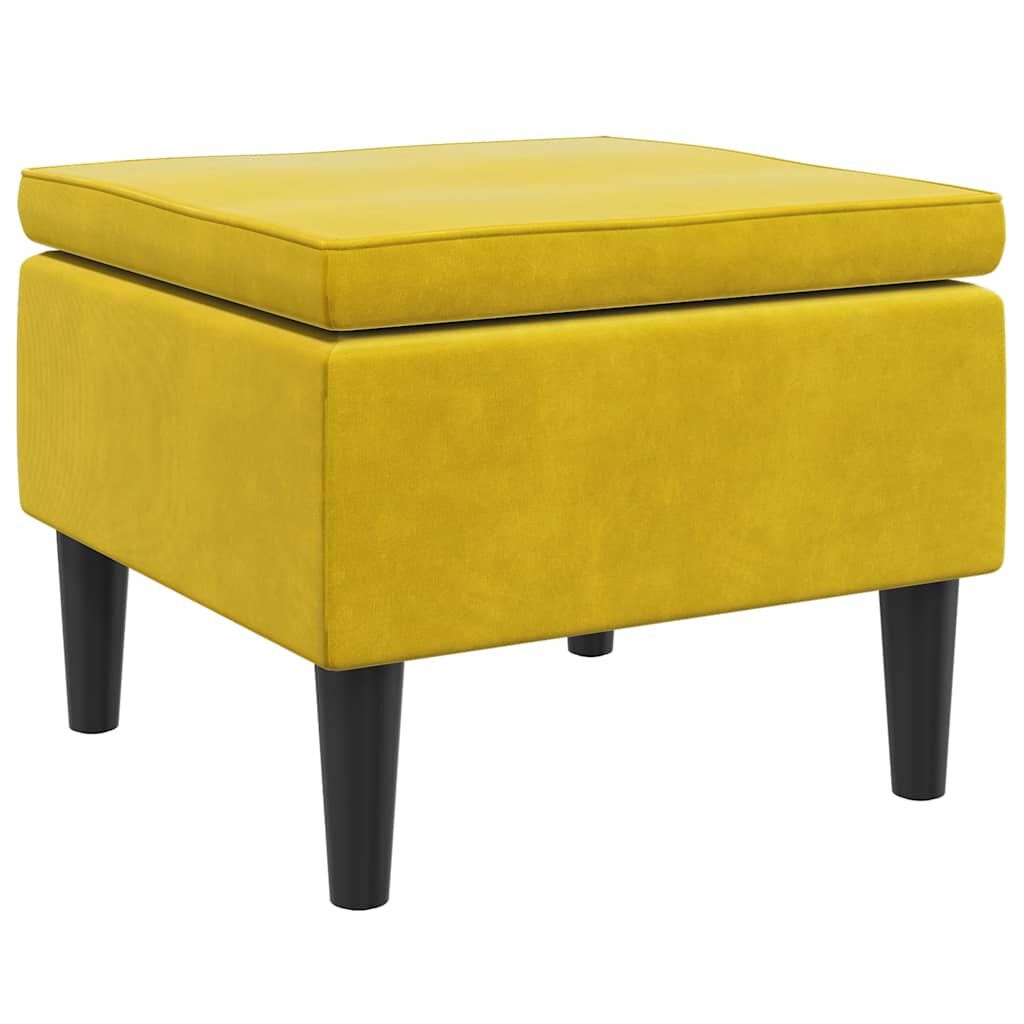 Gele fluwelen kruk met houten poten - 60% korting