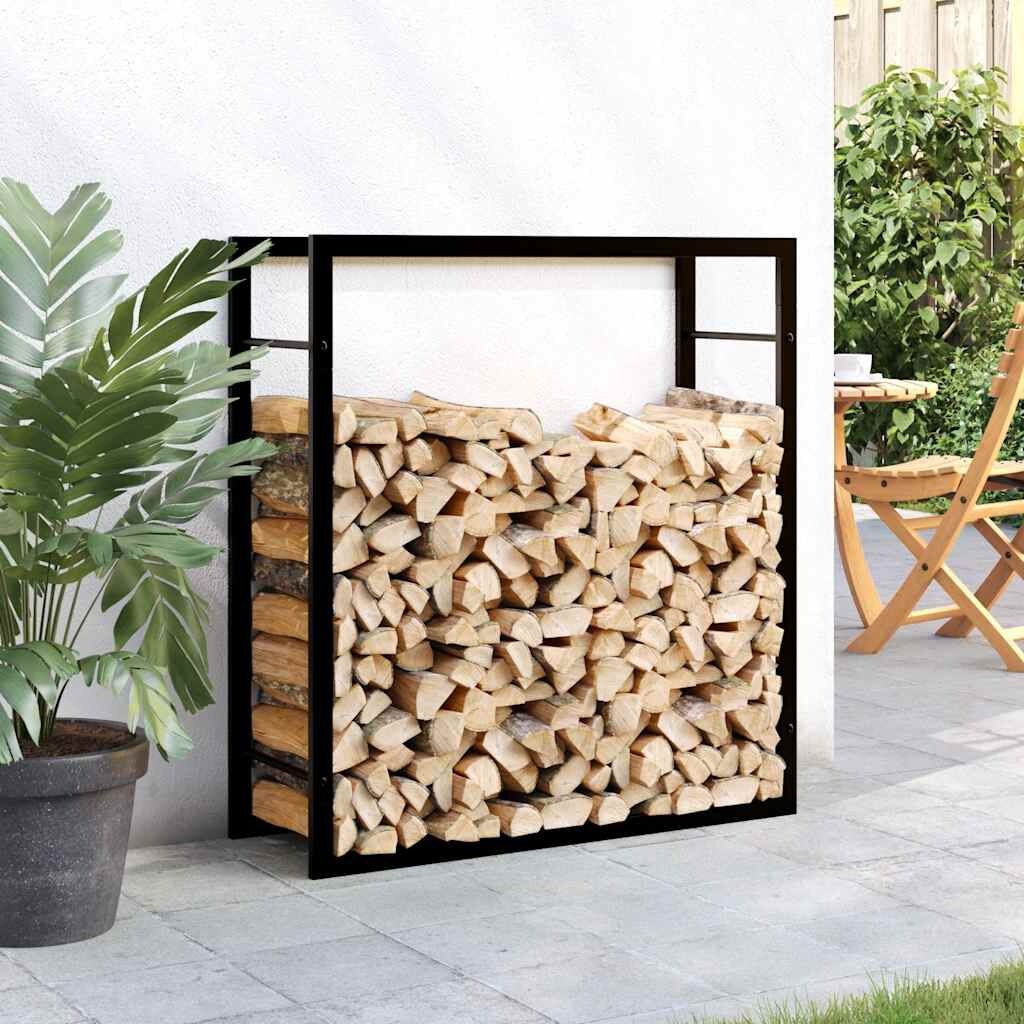 vidaXL Haardhoutrek 80x28x86 cm staal matzwart