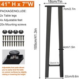 Homtone 2 stuks Heavy-Duty ontbijtbarpoten, 105cm industriële metalen tafelpoten voor hoge tafels, DIY meubelprojecten, zwart (H105xB22cm-H-vorm) - Maat H105 x W22cm - H-Shape