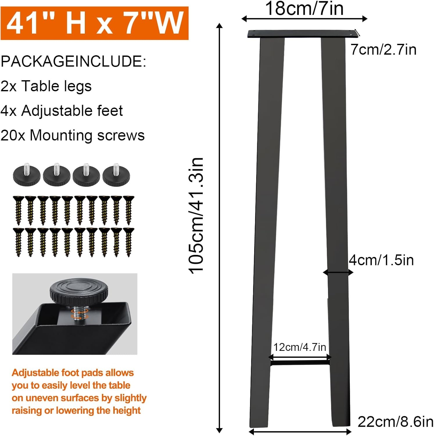 Homtone 2 stuks Heavy-Duty ontbijtbarpoten, 105cm industriële metalen tafelpoten voor hoge tafels, DIY meubelprojecten, zwart (H105xB22cm-H-vorm) - Maat H105 x W22cm - H-Shape