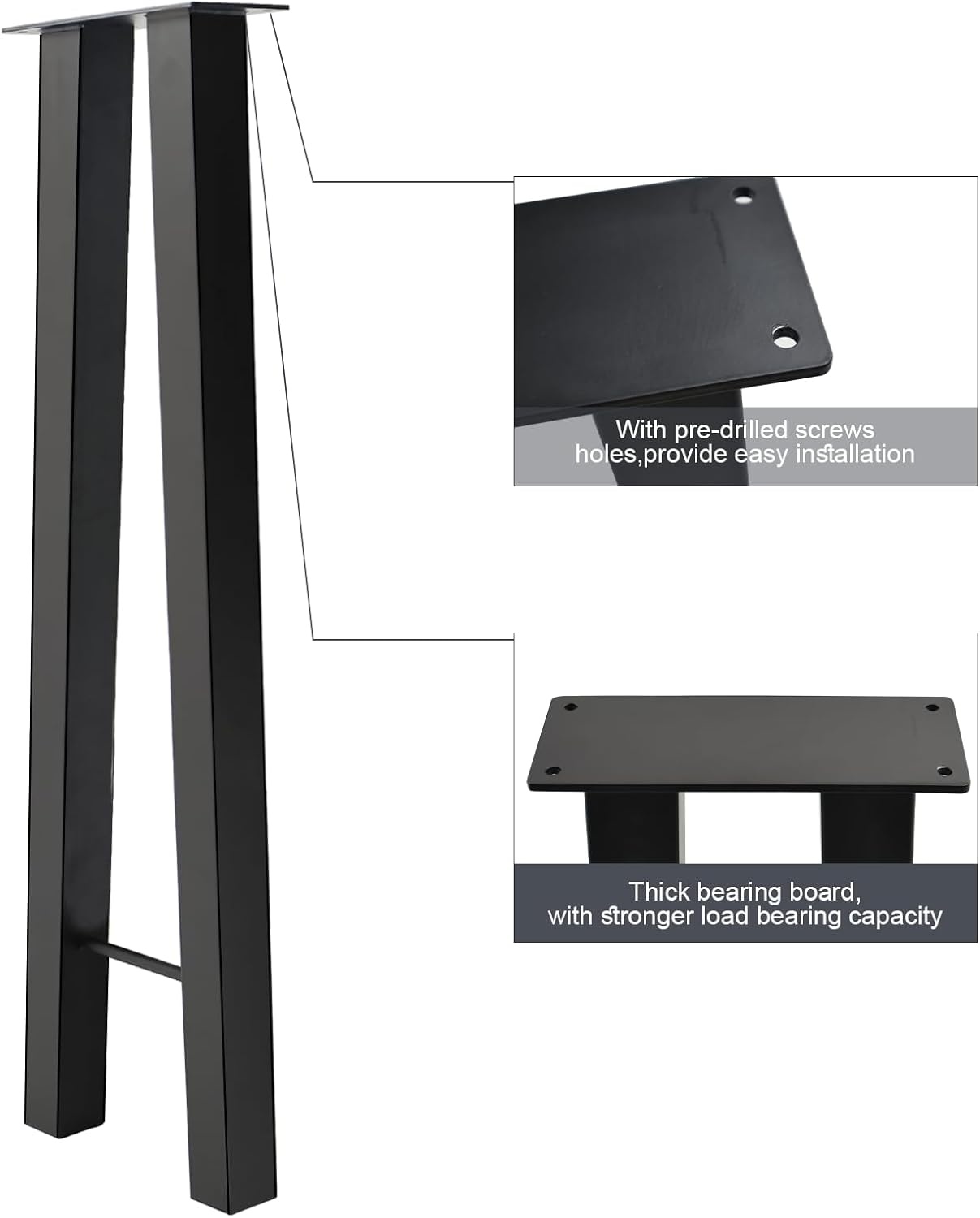 Homtone 2 stuks Heavy-Duty ontbijtbarpoten, 105cm industriële metalen tafelpoten voor hoge tafels, DIY meubelprojecten, zwart (H105xB22cm-H-vorm) - Maat H105 x W22cm - H-Shape