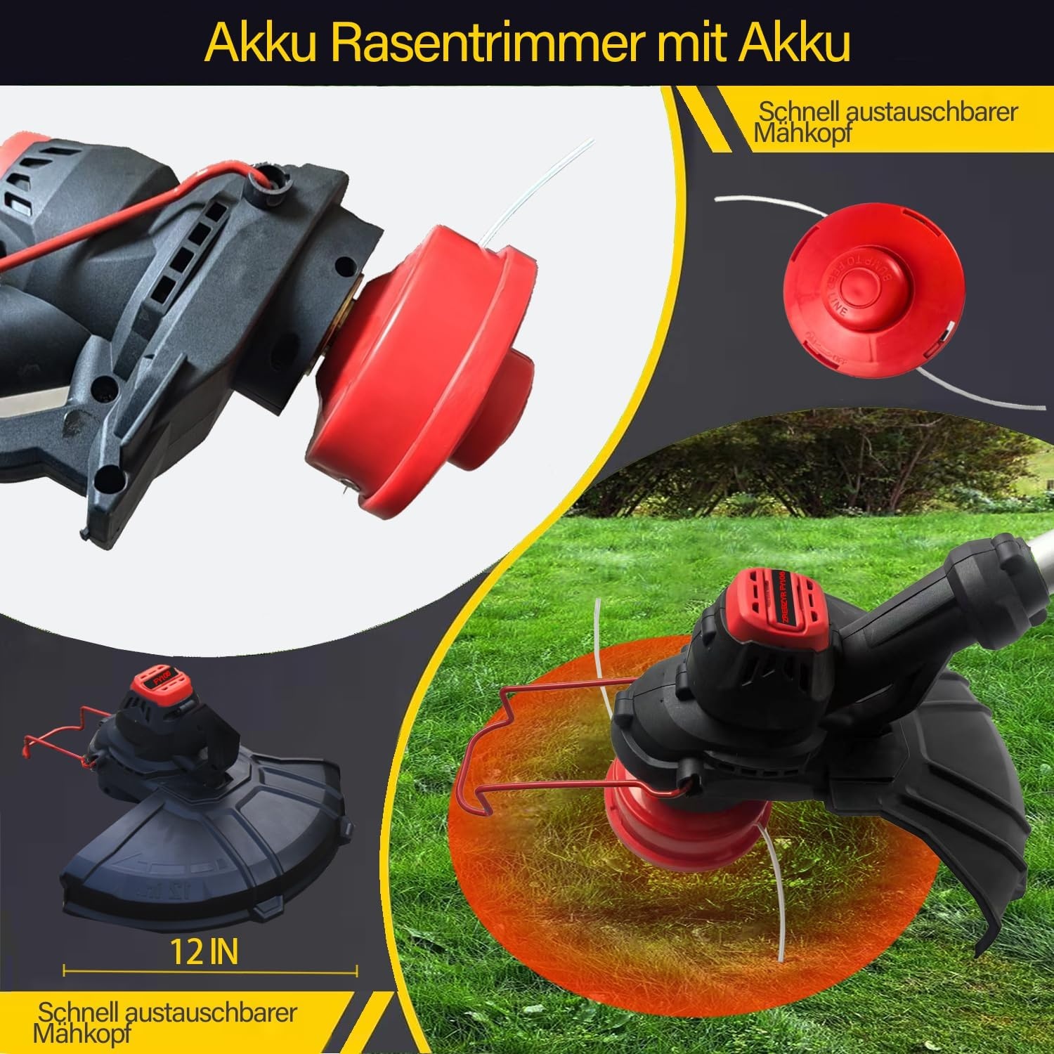 Grastrimmer accu gazonkantensnijder (28 cm maaibreedte, verstelbare tweede handgreep) voor tuin, trimmen, oranje