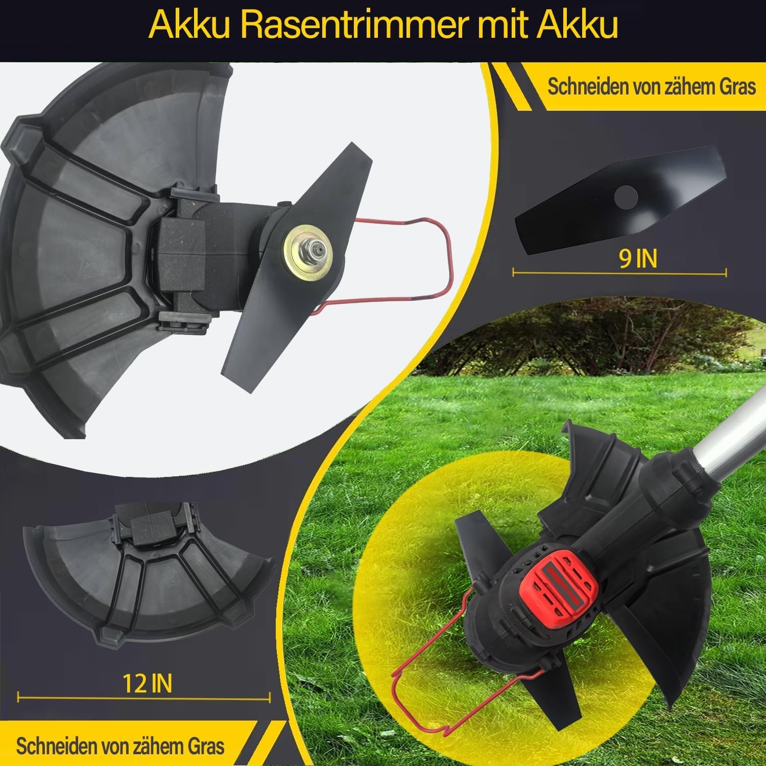 Grastrimmer accu gazonkantensnijder (28 cm maaibreedte, verstelbare tweede handgreep) voor tuin, trimmen, oranje