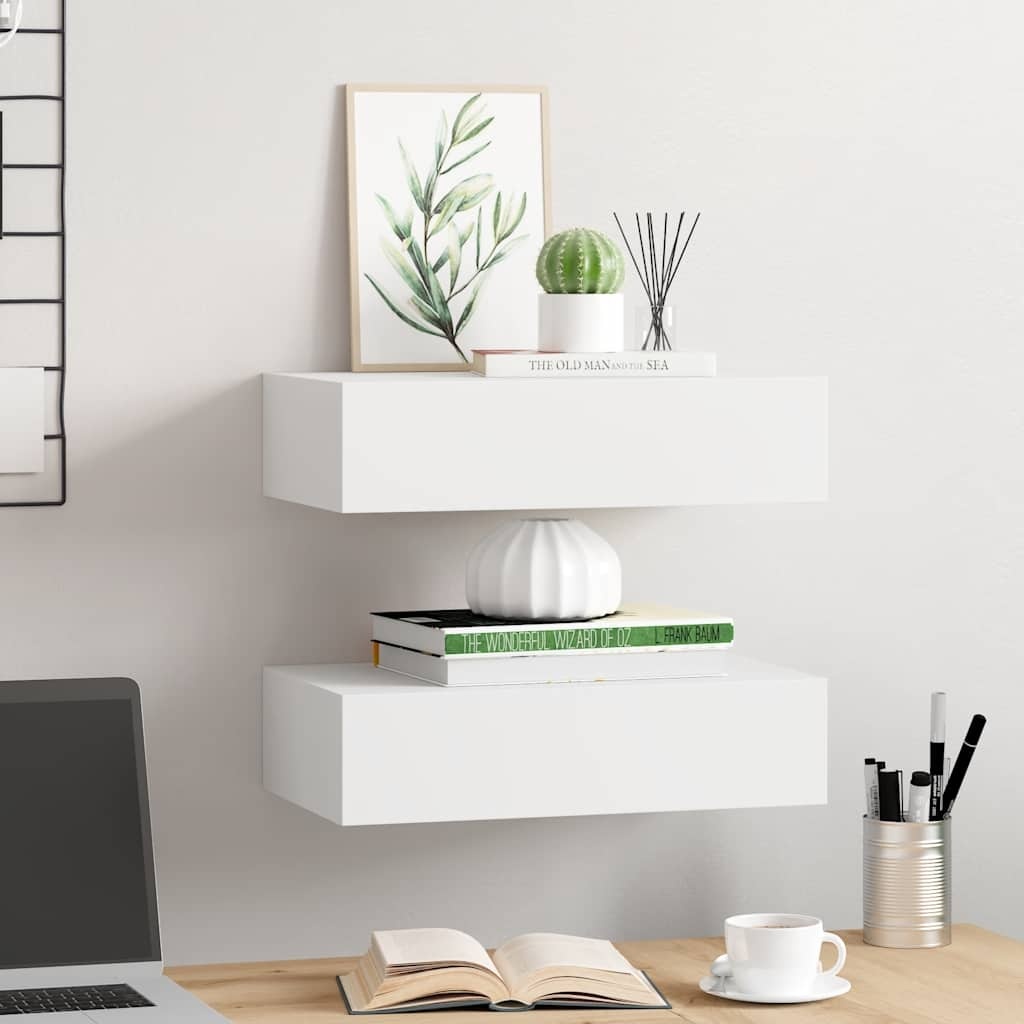 vidaXL Wandschappen 2 st met lade 40x23,5x10 cm MDF wit