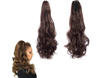 prinfantasy MW003 Paardenstaart-extensies, clip-in haarverlenging, paardenstaart, haarstukje met clip, hittebestendig, synthetische vezels, net echt haar, middenbruin