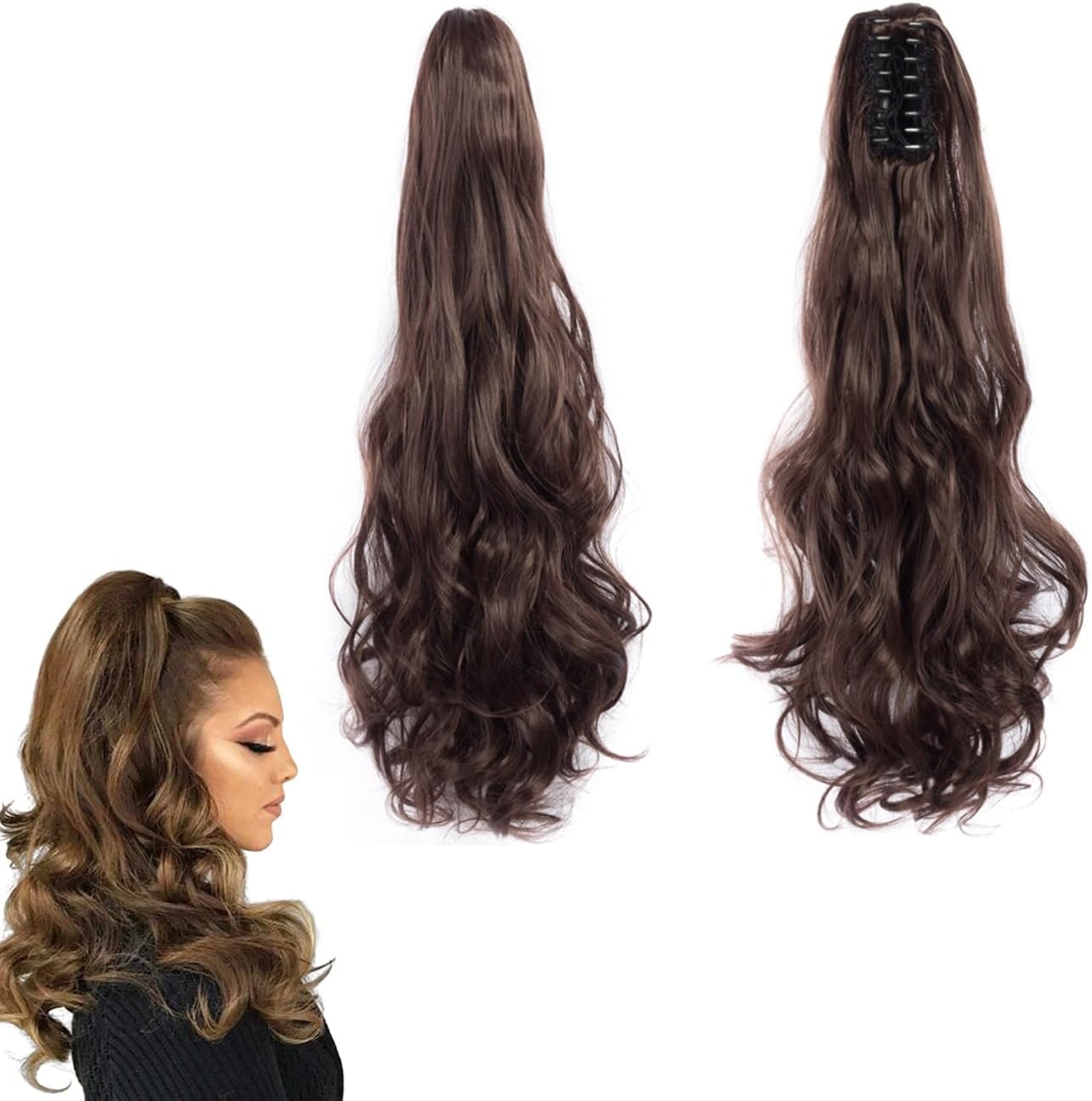 prinfantasy MW003 Paardenstaart-extensies, clip-in haarverlenging, paardenstaart, haarstukje met clip, hittebestendig, synthetische vezels, net echt haar, middenbruin
