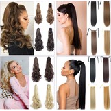 prinfantasy MW003 Paardenstaart-extensies, clip-in haarverlenging, paardenstaart, haarstukje met clip, hittebestendig, synthetische vezels, net echt haar, middenbruin